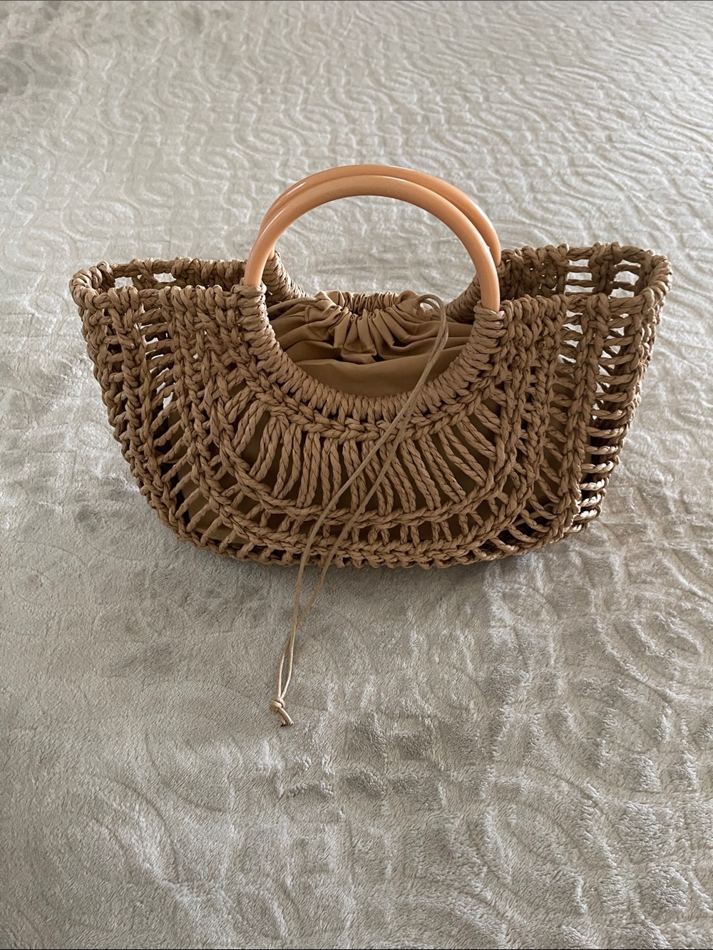 NEW Woven Straw (maybe paper) Tote Bag with Round Handles - Tan